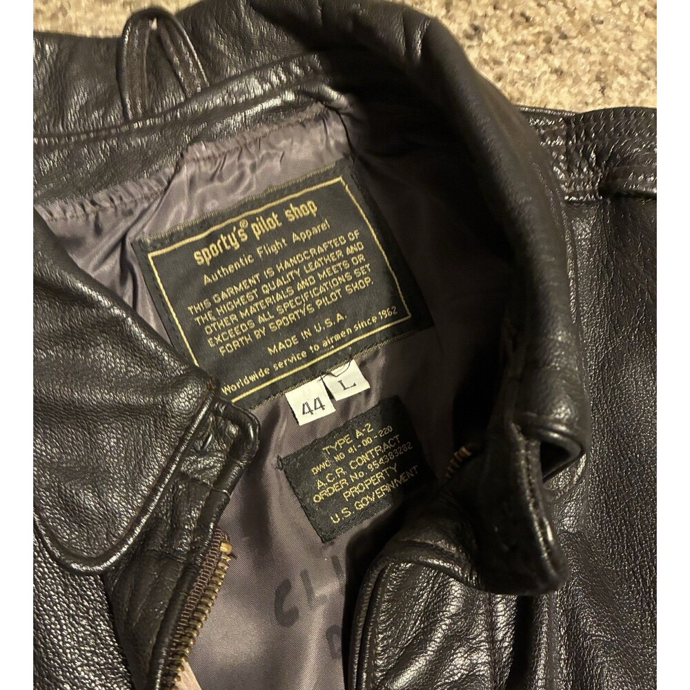 Vtg Sportys Pilot Shop A-2  Leather Bomber Brown Goatskin Flight Jacket 44-L